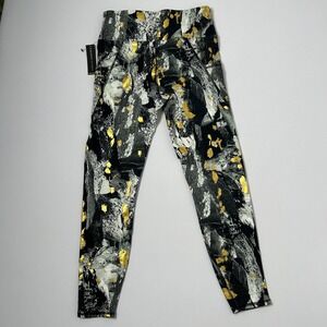 Tahari Sport Leggings Medium Black White Gold Abstract Athleisure Activewear